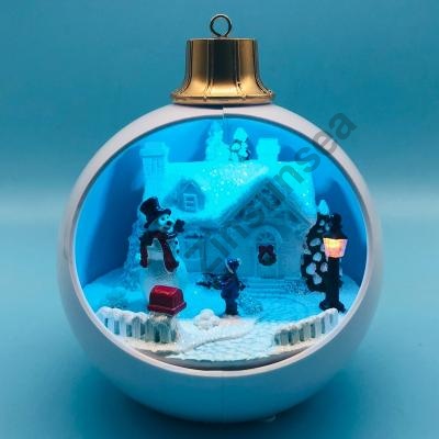 Светодиодная рождественская деревня со снеговиком, движущимся внутри белого шарика